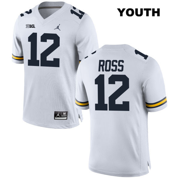 Youth NCAA Michigan Wolverines Josh Ross #12 White Jordan Brand Authentic Stitched Football College Jersey SP25G33YB